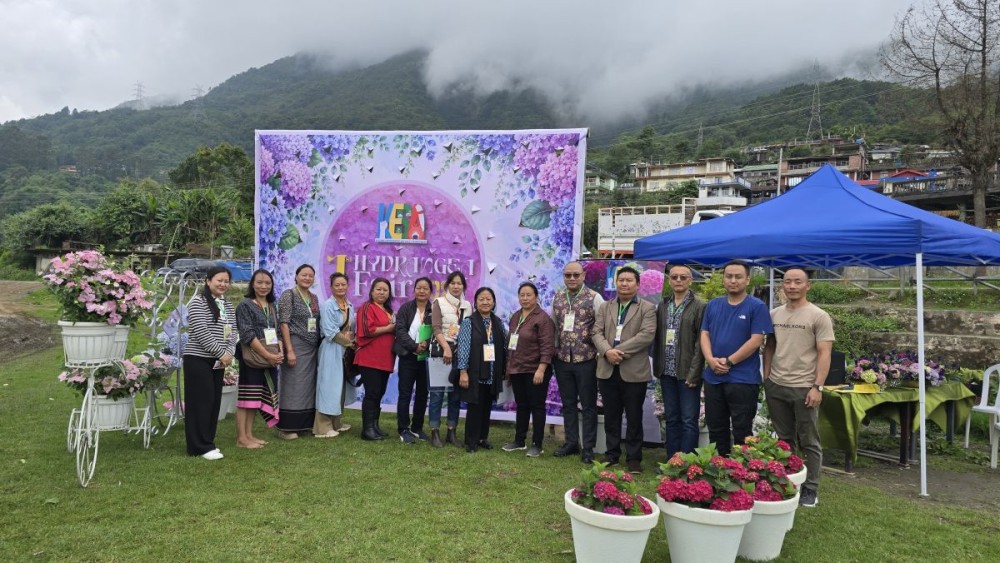 Members of the KESA along with the Nagaland Flower Growers Society team during the first Hydrangea Fair 2026 held at Khuzama Local Ground in Kohima on May 23.